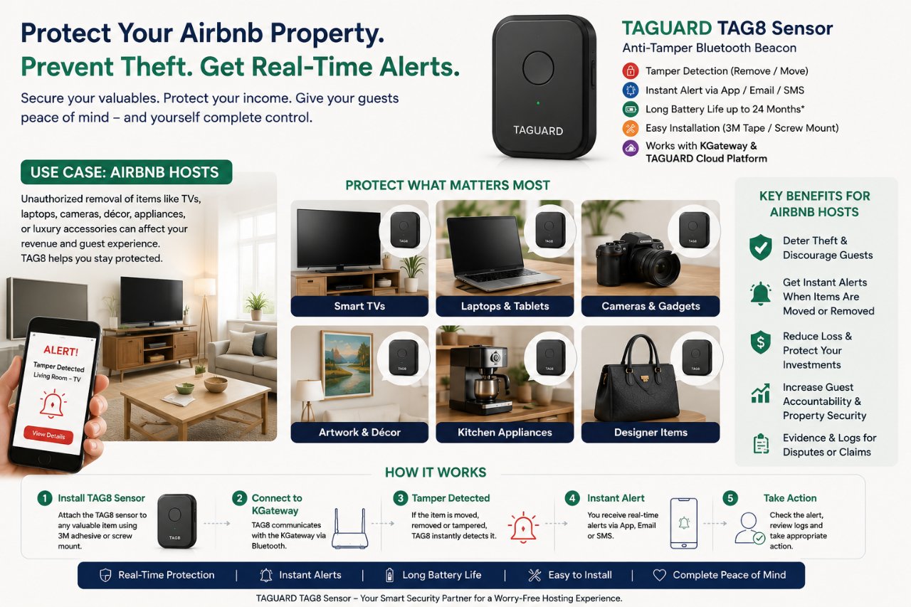 AirBnB Asset Safety Movement Alarm System, Detects and alerts if a Item is moved or Taken Away